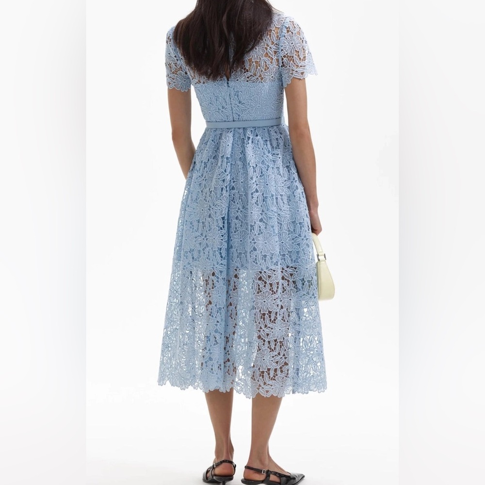 Self-Portrait Blue Guipure Lace A-Line Midi Dress - Picture 2 of 5